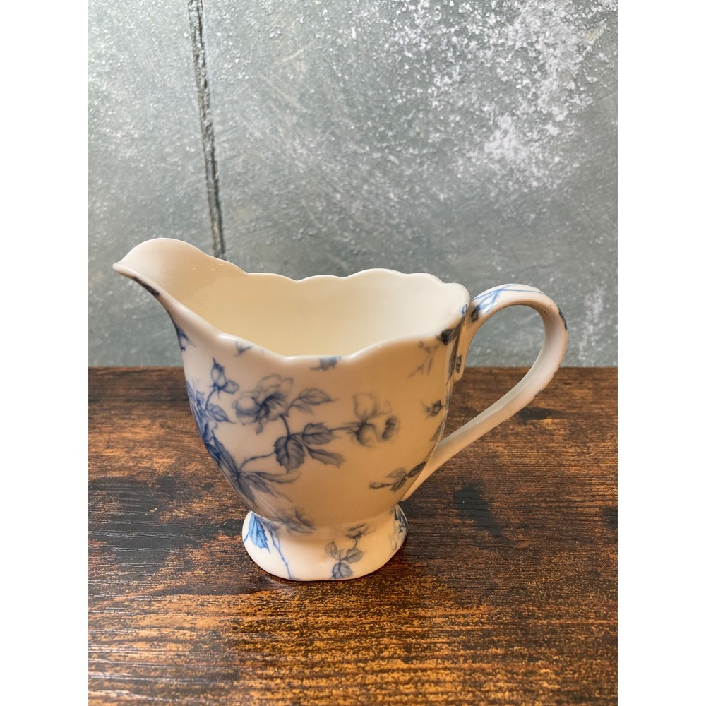 Peppertree Tabletops Blue Toile Fine Porcelain Creamer Pitcher Scalloped Floral